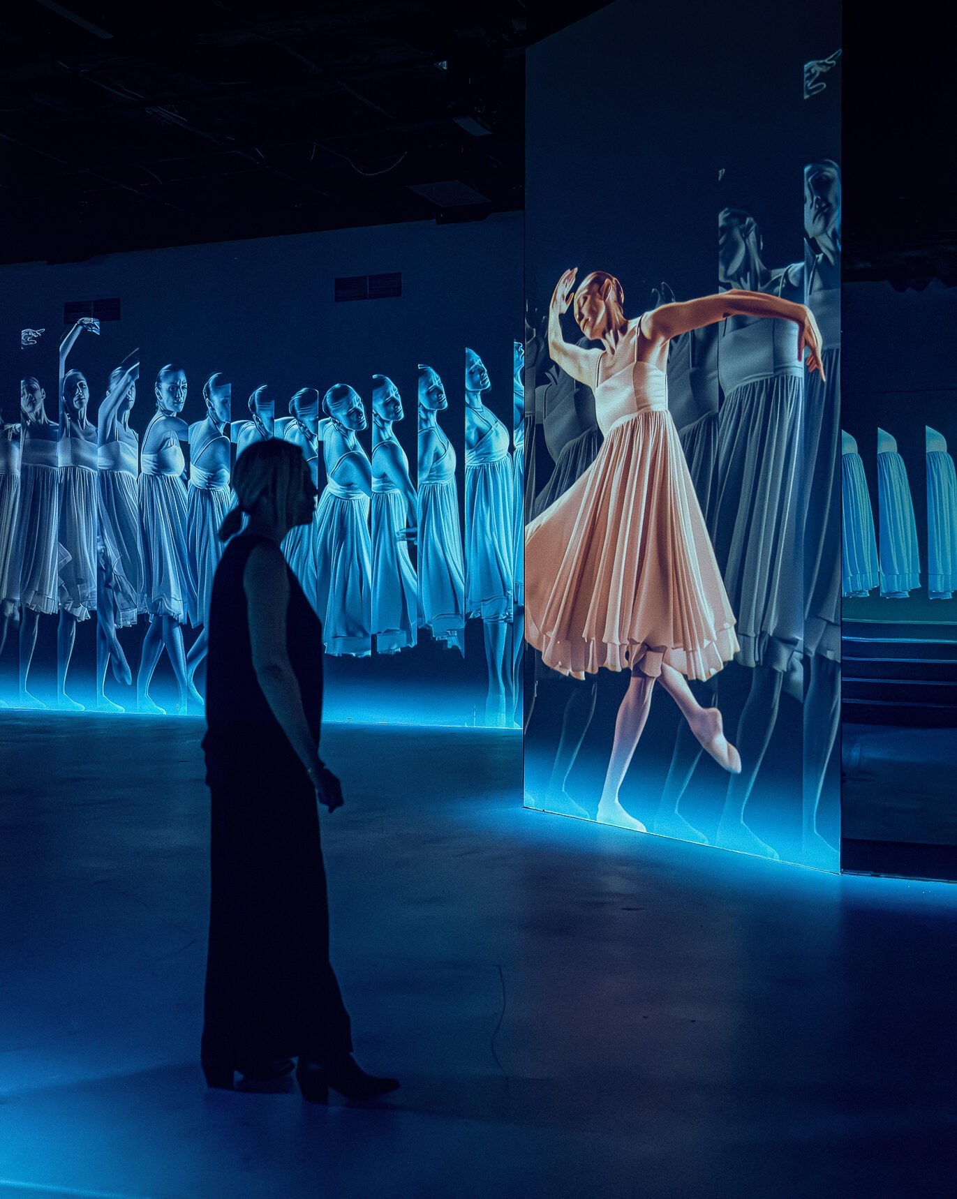 From immersive installation 5 Movements, with a woman standing in it