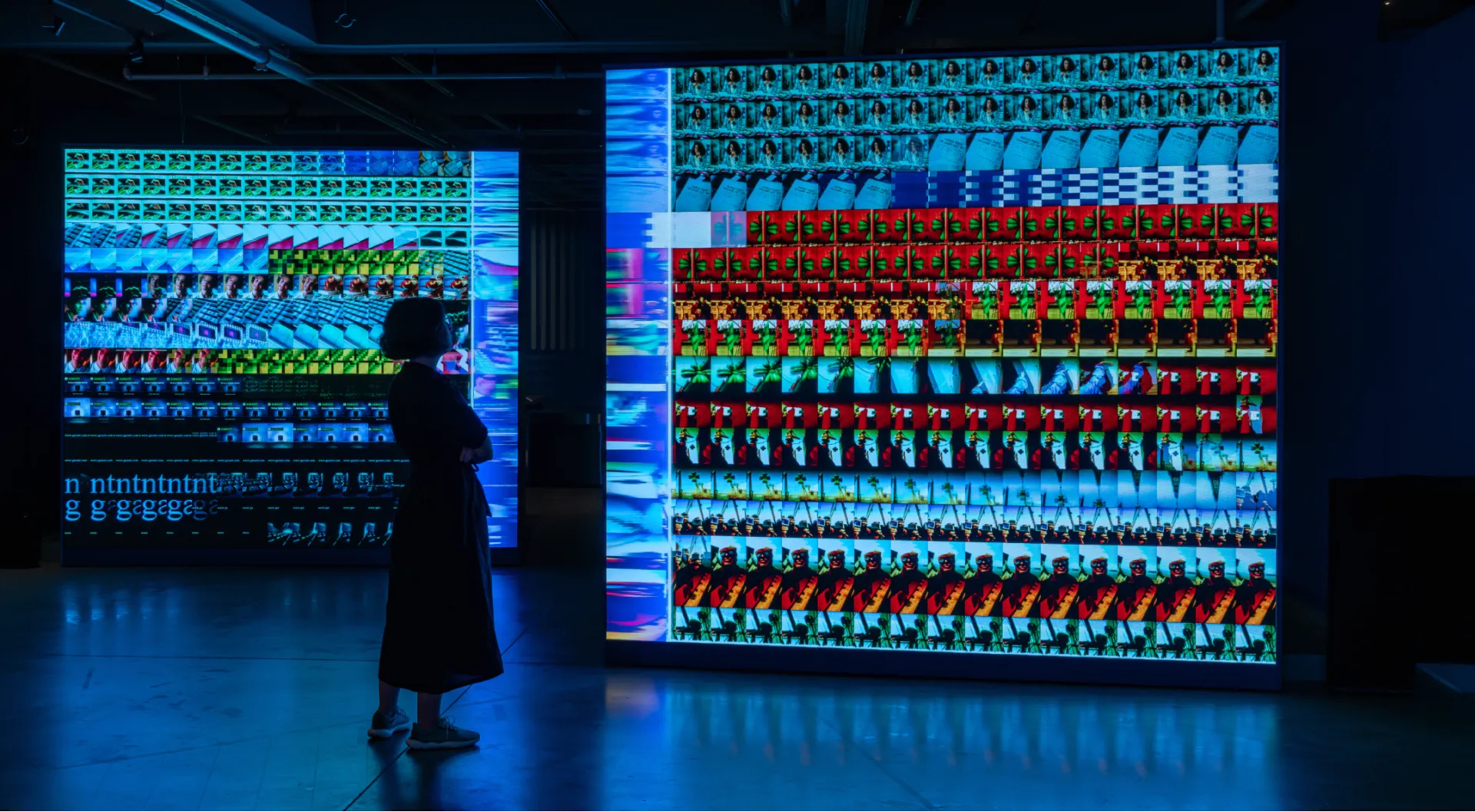 Kontact installation screen showing AI-processed archival data visualization at Salt Galata