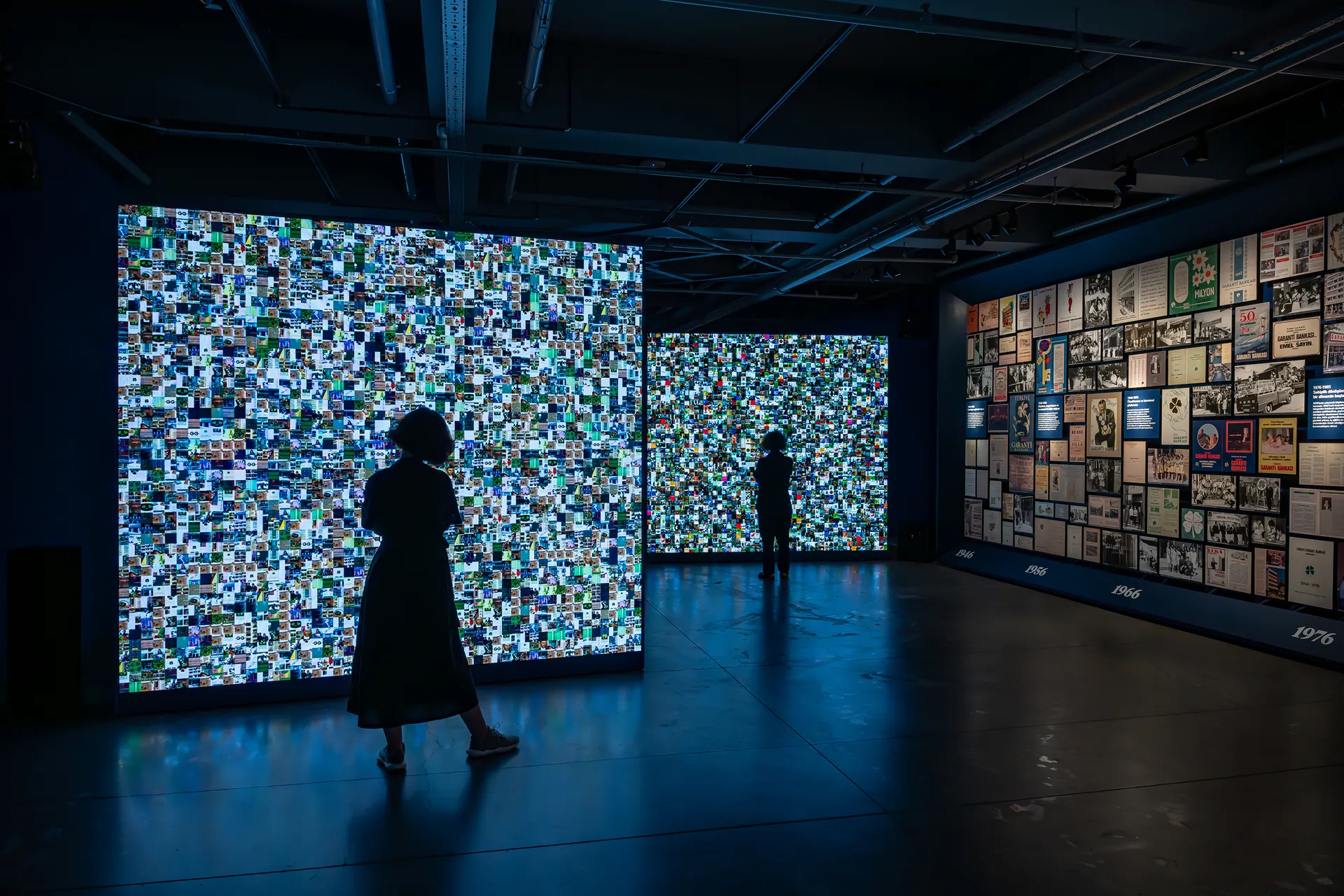 Visitor view of the Kontact four-channel installation at Salt Galata, Istanbul